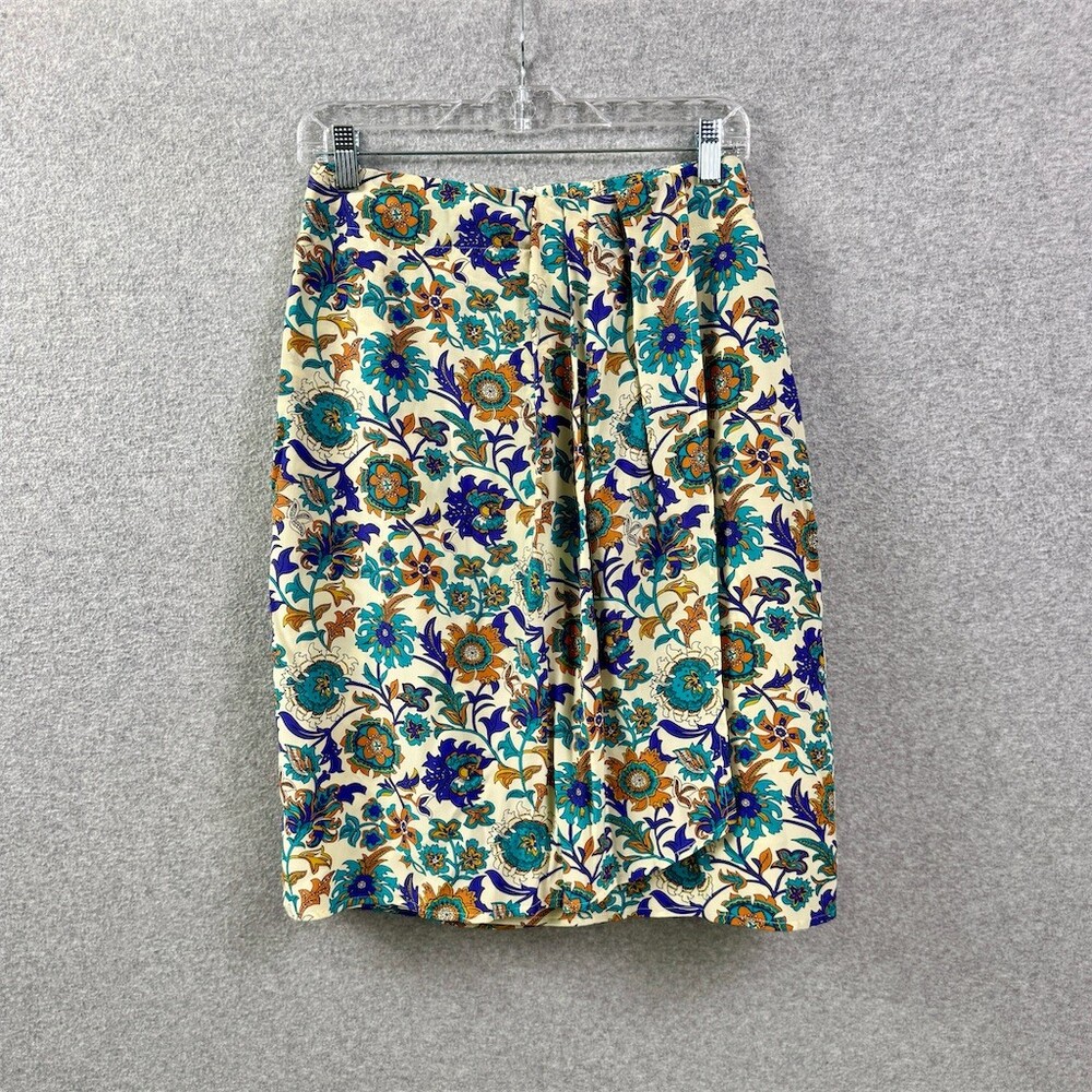 Vintage Jacqueline Ferrar 100% Silk Faux Wrap Skirt Womens Size 10 Floral
